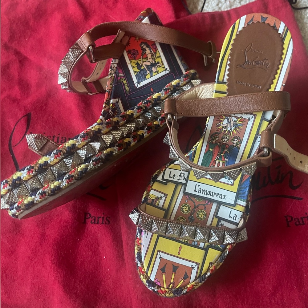 Christian Louboutin Brown and Multicolor Studded Sandals